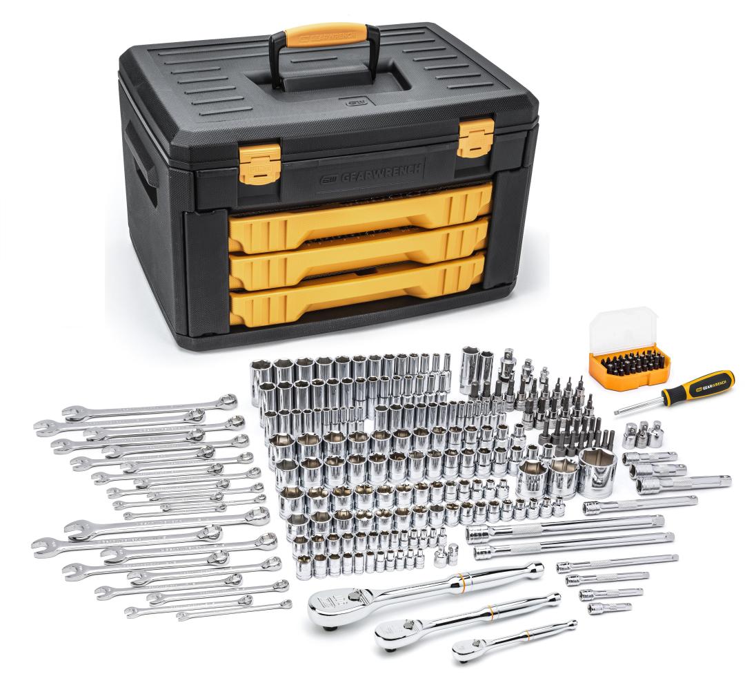 243 Pc. 6 Point Mechanics Tool Set in 3 Drawer Storage Box Gearwrench