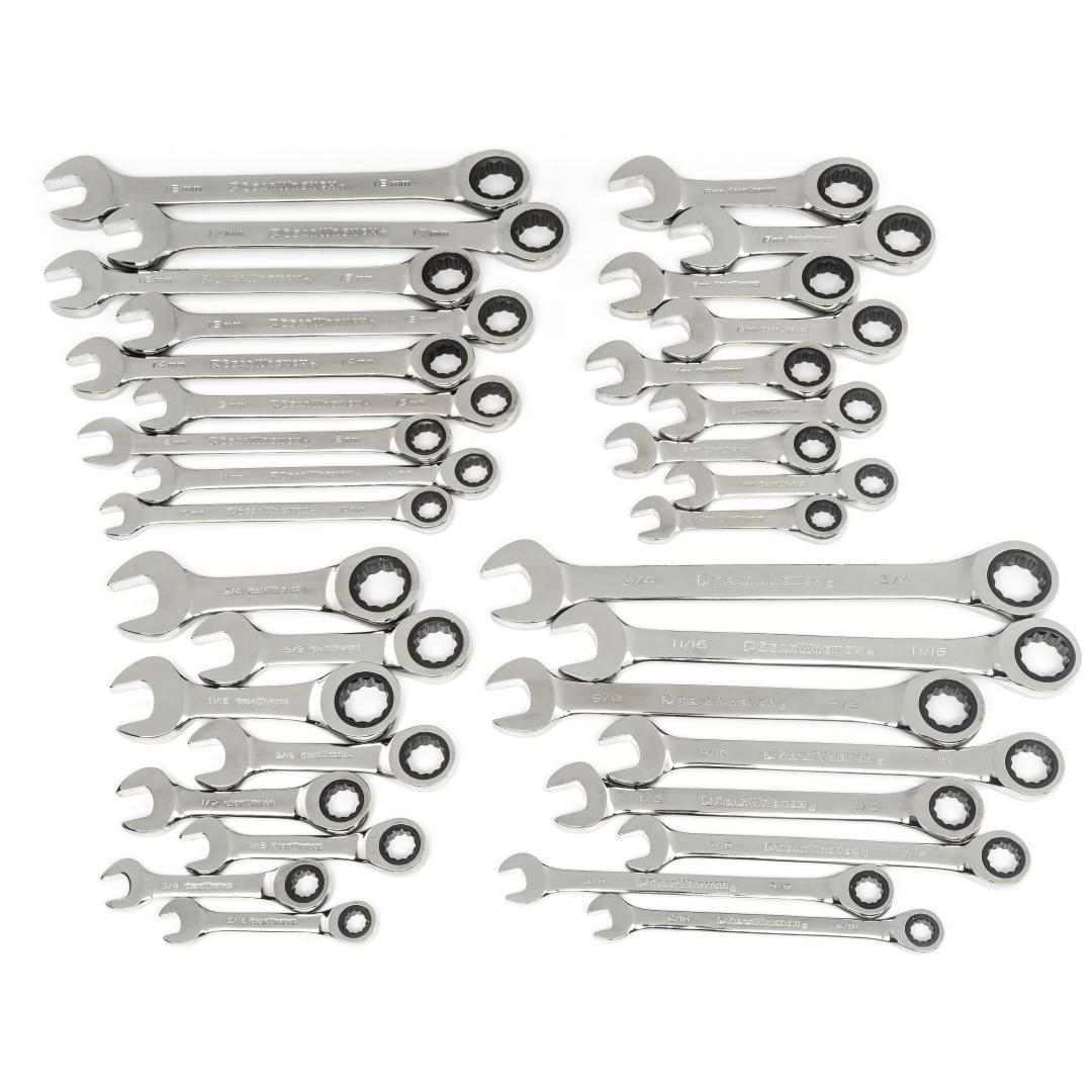 34 Pc. 72T 12 Pt Standard & Stubby Ratcheting Wrench Set