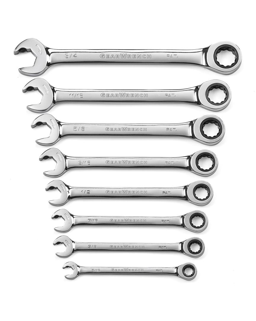 8 Pc. Open End Ratcheting Combination SAE Wrench Set