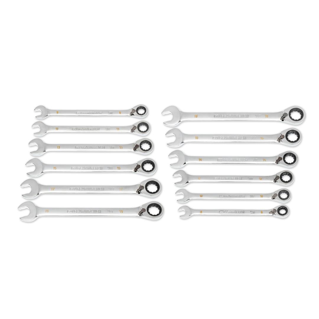 12 Pc. 90T 12 Pt Metric Reversible Ratcheting Wrench Set