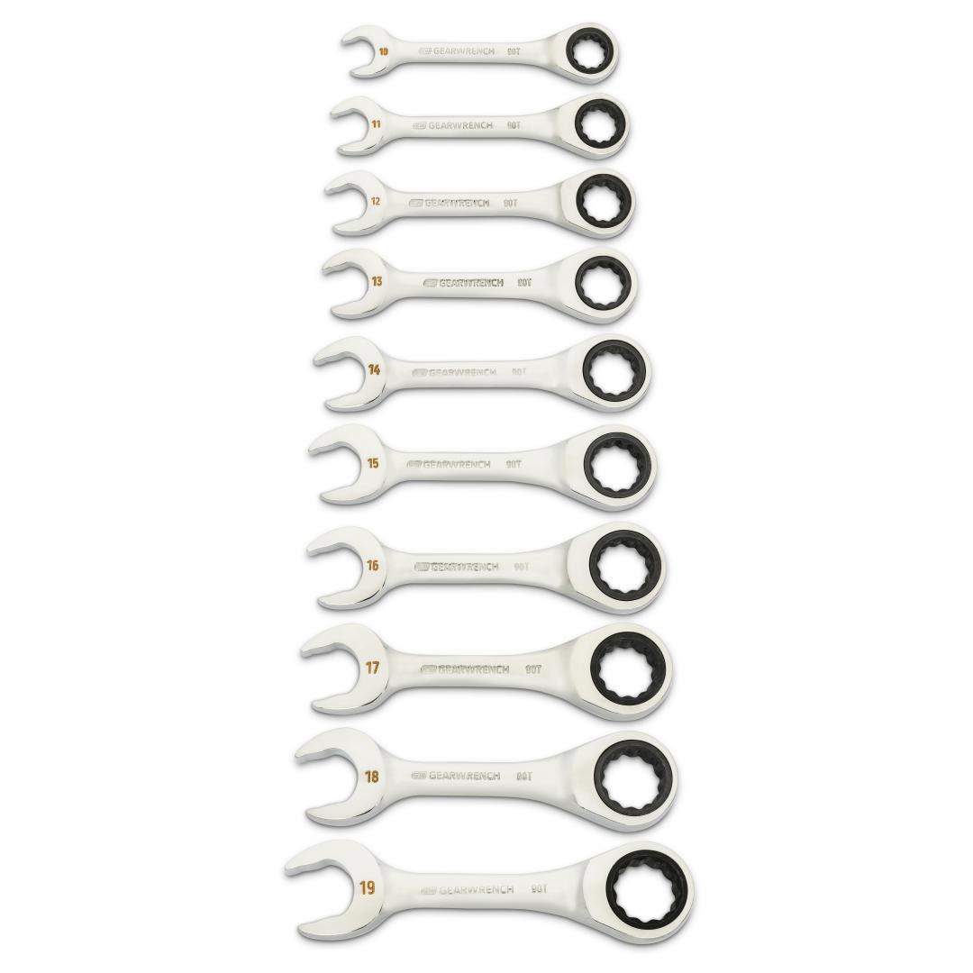 10 Piece 90T Stubby Combination Wrench Set