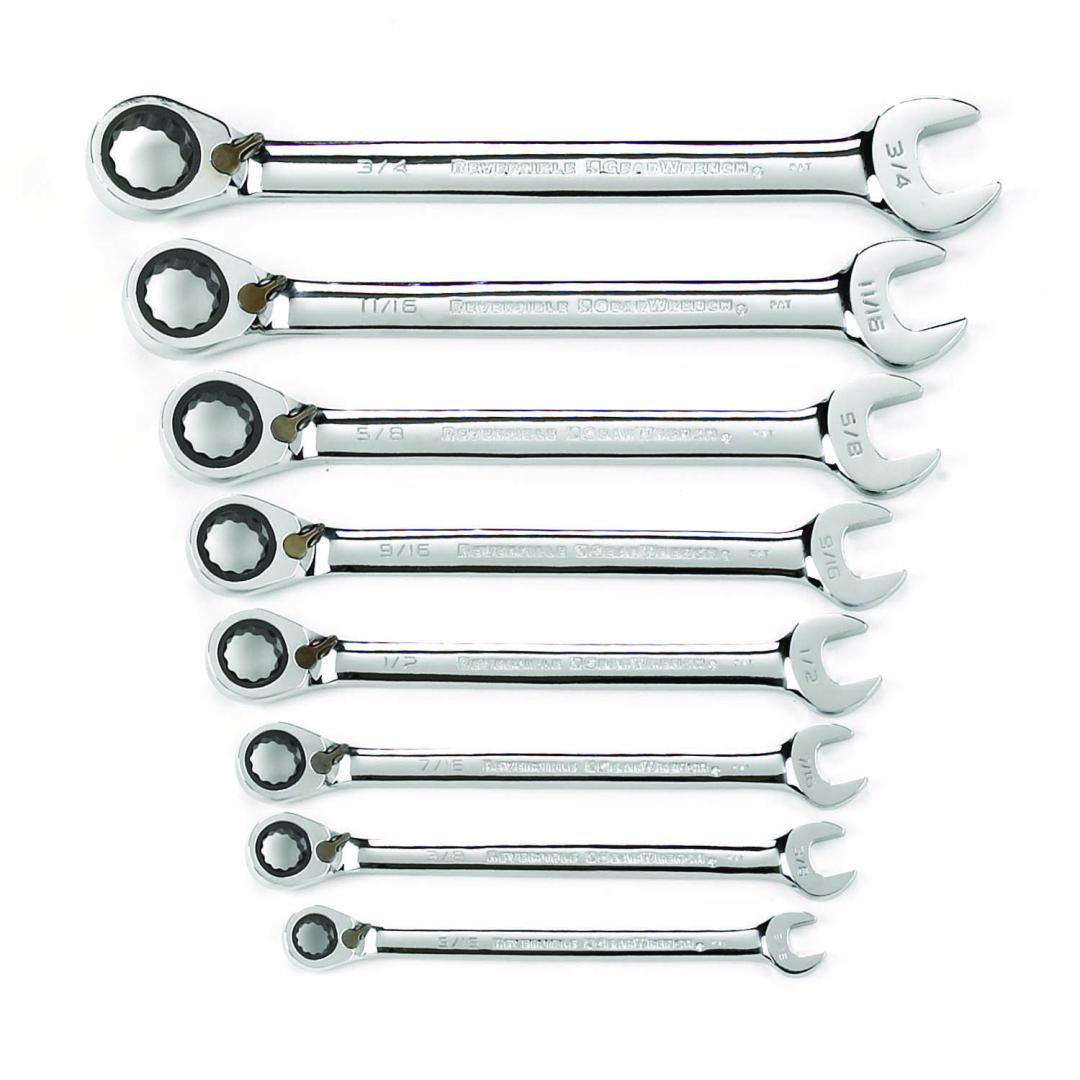 8 Pc. Reversible Ratcheting Combination SAE Wrench Set