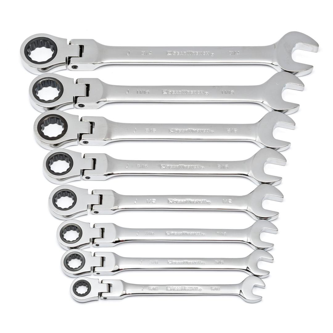 8 Pc. 72T Flex Ratcheting Combination SAE Wrench Set