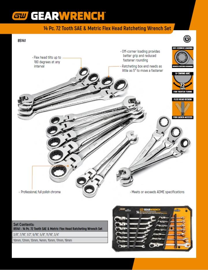 14 Pc. Ratcheting Wrench Sets