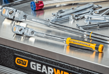 GEARWRENCH 120XP ratchets sitting on top of a tool cabinet