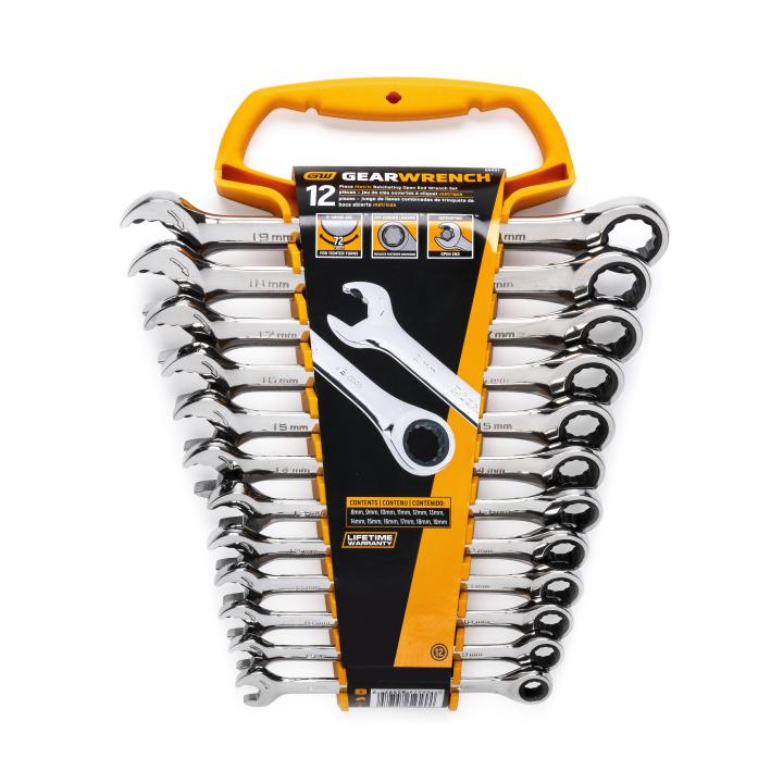 12 Pc. 72T 12 Point Open End Ratcheting Metric Wrench Set