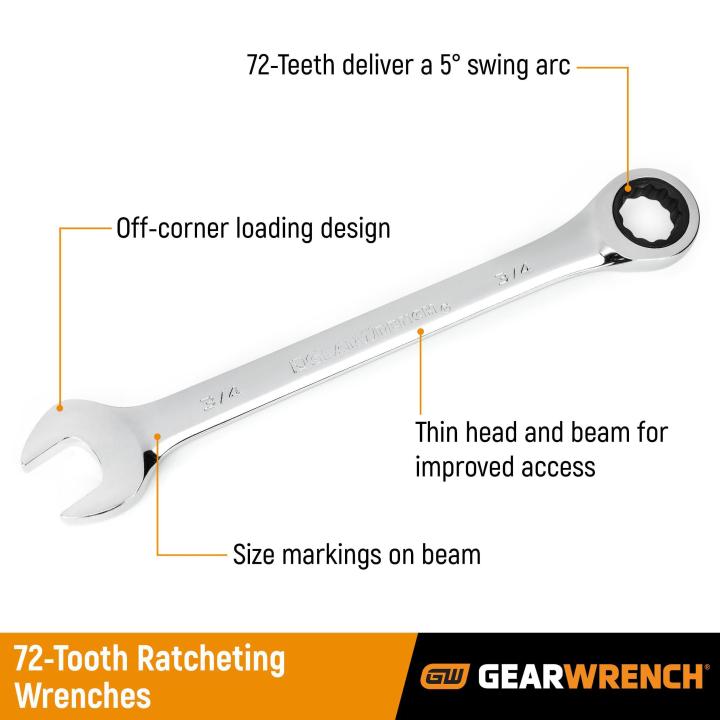 20 Pc. 72-Tooth SAE/Metric Ratcheting Combination Wrench Set
