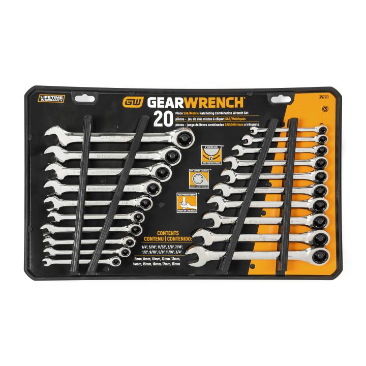 20 Pc. 72-Tooth SAE/Metric Ratcheting Combination Wrench Set