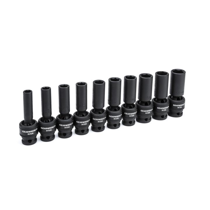 Image of 10 Pc. 1/2" Drive 6 point Metric Deep Universal Impact Socket Set - GW