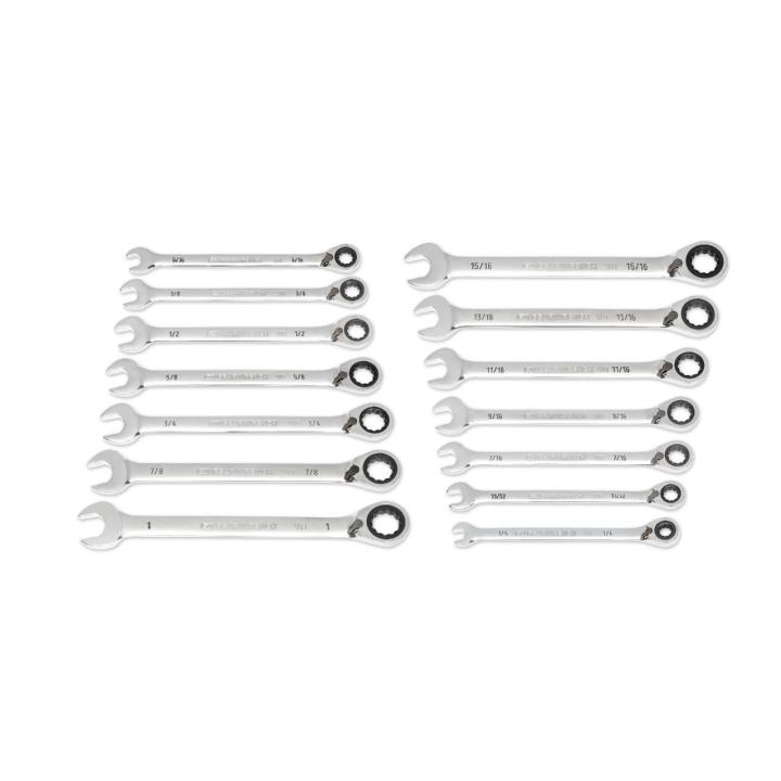 14 Pc. 90T 12 Point SAE Reversible Ratcheting Wrench Set