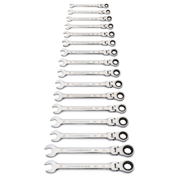 16 Pc. Flex Head Ratcheting Combination Metric Wrench Set