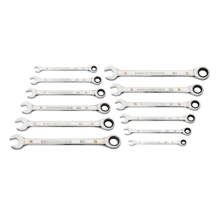 12 Pc. 90T 12 Point Metric Combination Ratcheting Wrench Set