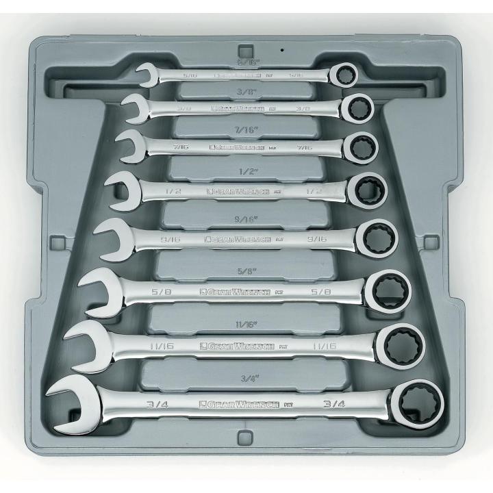 8 Pc. 72T 12 Point Ratcheting Combination SAE Wrench Set