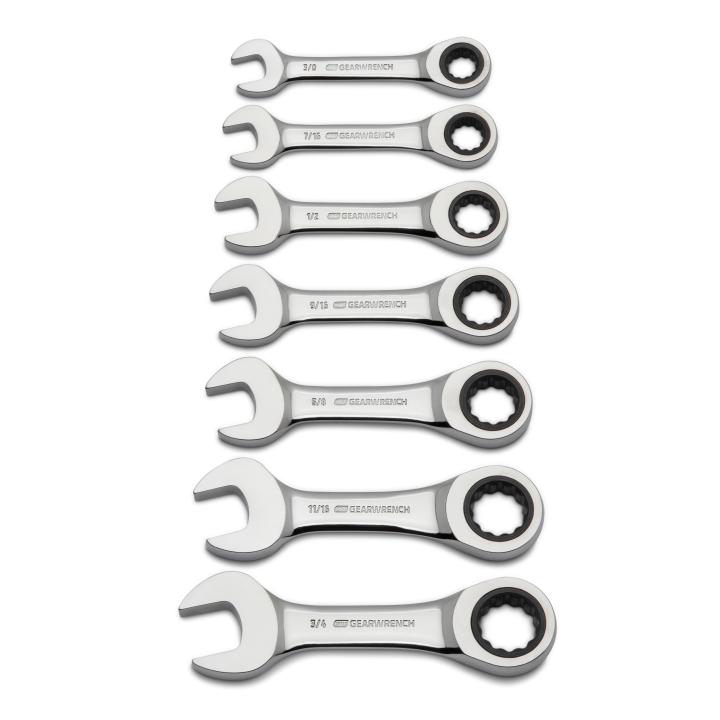 7 Pc. 72T Stubby Ratcheting Combination SAE Wrench Set