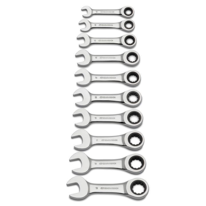 10 Pc. 72T 12 Pt Stubby Ratcheting Combo Metric Wrench Set