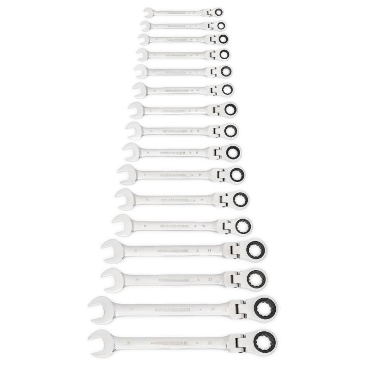 GearWrench 9902D 16 Pc. 72-Tooth 12 Point Flex Head Ratcheting Combination  Metric Wrench Set