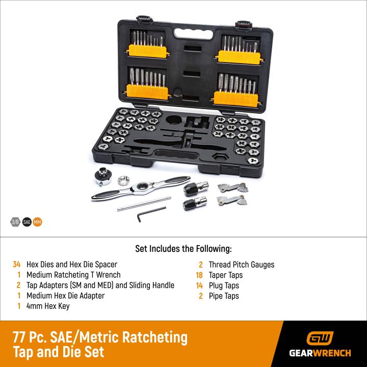 77 Pc. SAE/Metric Ratcheting Tap and Die Set