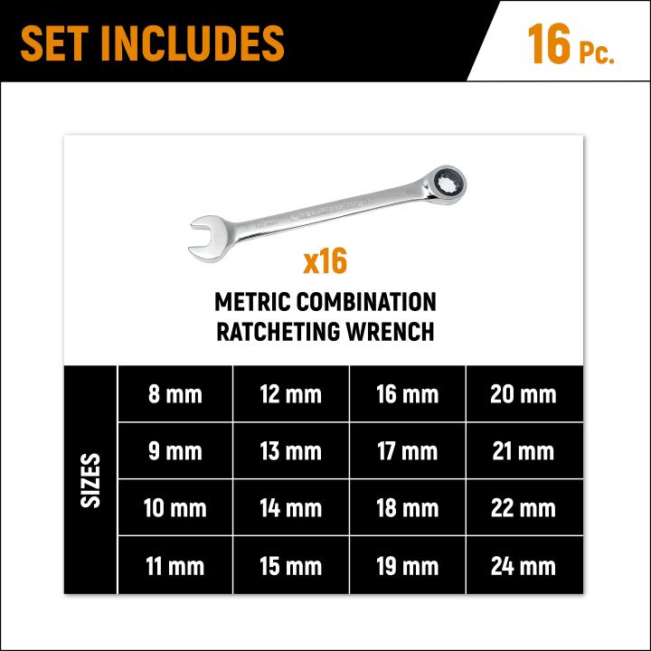 13 Pc. 72T 12 Point Ratcheting Combination SAE Wrench Set